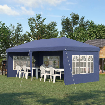 Outsunny Tenda Dobrável 585x295x270 cm com 4 Paredes Laterais Amovíveis Tenda de Jardim com 4 Janelas e Bolsa de Transporte para Pátio Exterior Azul