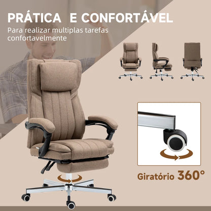 Cadeira de Escritório Kiwan Reclinável com 6 Pontos de Massagem com Vibração e Altura Ajustável - Castanho - Design Moderno