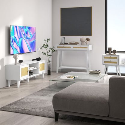 HOMCOM Conjunto para Casa Inclui 1 Móvel para TV para TV até 55 Polegadas 1 Mesa Consola e 1 Mesa de Cabeceira Estilo Boémio Branco