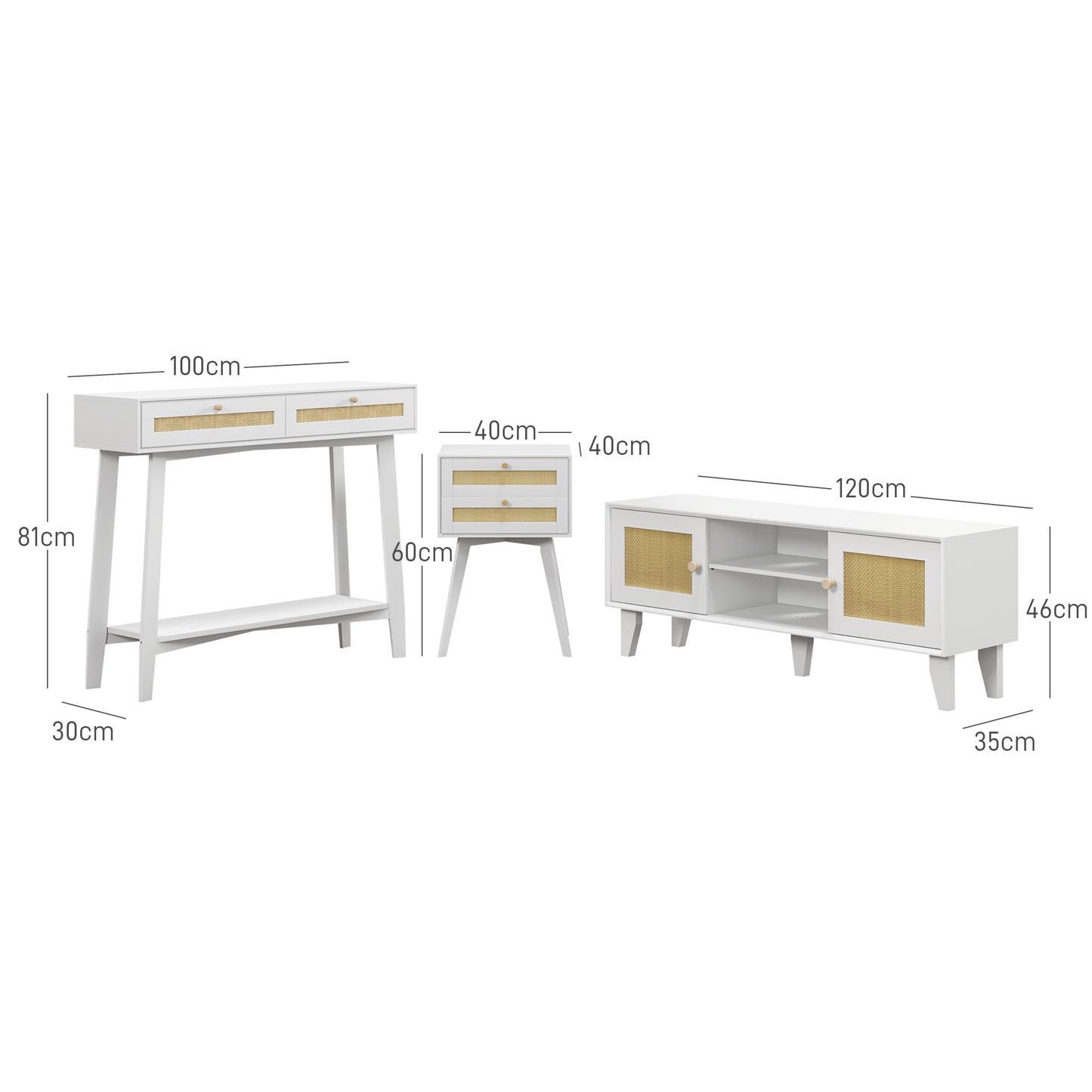 HOMCOM Conjunto para Casa Inclui 1 Móvel para TV para TV até 55 Polegadas 1 Mesa Consola e 1 Mesa de Cabeceira Estilo Boémio Branco