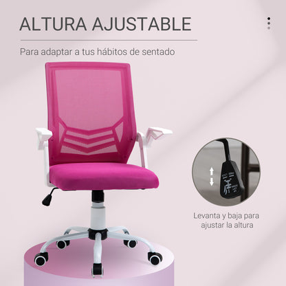 Vinsetto Cadeira de Escritório Ergonômica Cadeira de Escritório Giratória com Altura Ajustável Apoio para os Braços Dobrável Suporte Lombar e Encosto Transpirável 62,5x55x94-104cm Rosa