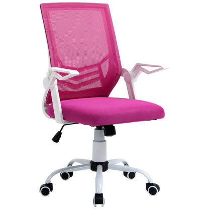 Vinsetto Cadeira de Escritório Ergonômica Cadeira de Escritório Giratória com Altura Ajustável Apoio para os Braços Dobrável Suporte Lombar e Encosto Transpirável 62,5x55x94-104cm Rosa