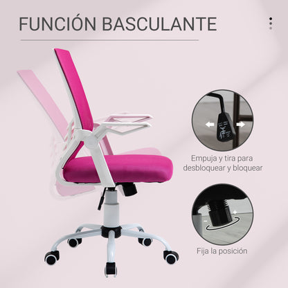 Vinsetto Cadeira de Escritório Ergonômica Cadeira de Escritório Giratória com Altura Ajustável Apoio para os Braços Dobrável Suporte Lombar e Encosto Transpirável 62,5x55x94-104cm Rosa