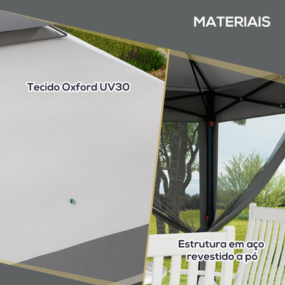 Outsunny Tenda Dobrável 3,26x3,26x2,72 m Tenda de Jardim com Duplo Teto Altura Ajustável 4 Painéis de Malha Proteção UV30+ e Bolsa de Transporte para Festas Campismo Cinza