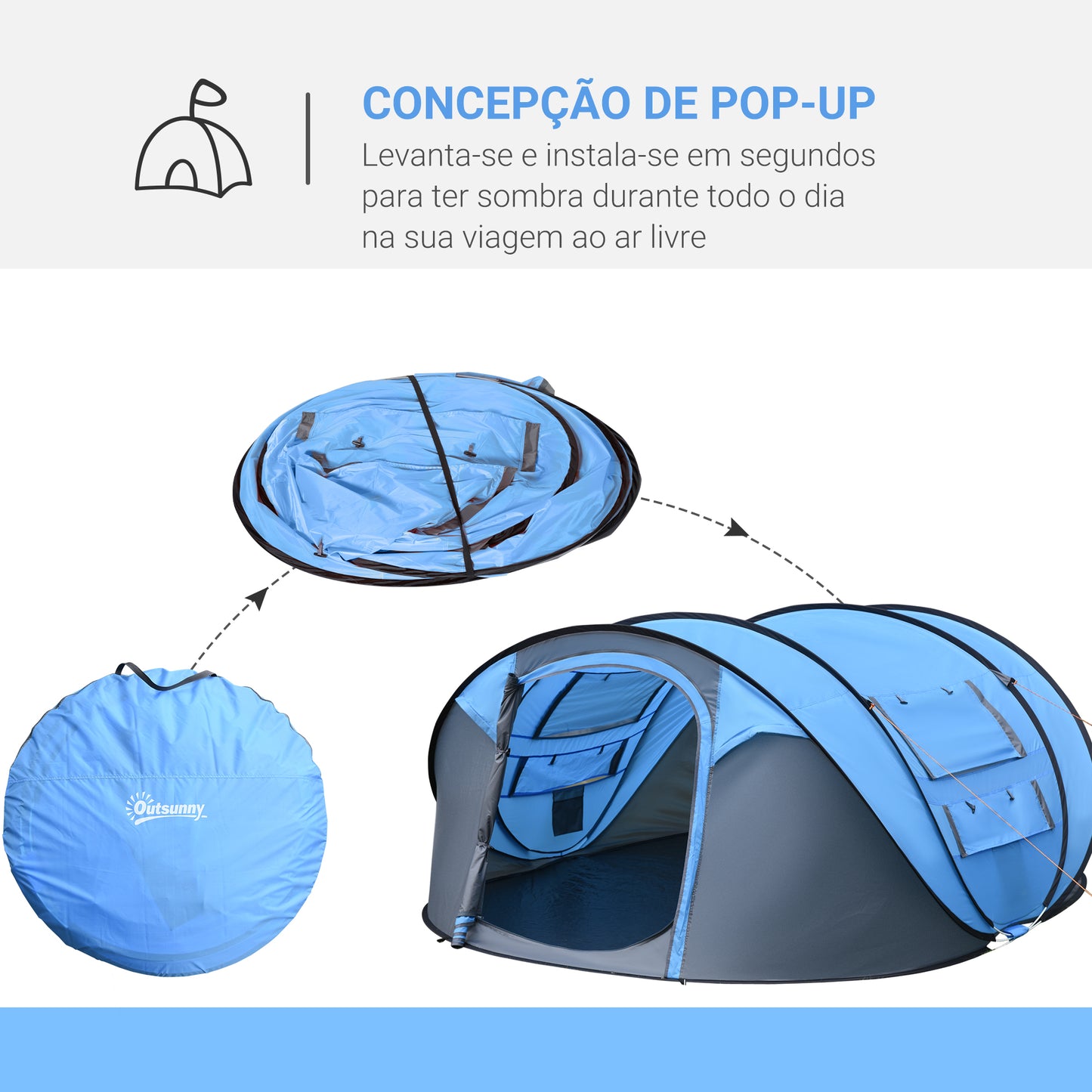 Outsunny Tenda de Campismo Pop-up para 4-5 Pessoas Tenda de Campismo Instantânea com Janelas Bolsos e Bolsa de Transporte Impermeável Anti-UV 263,5x220x123 cm Azul