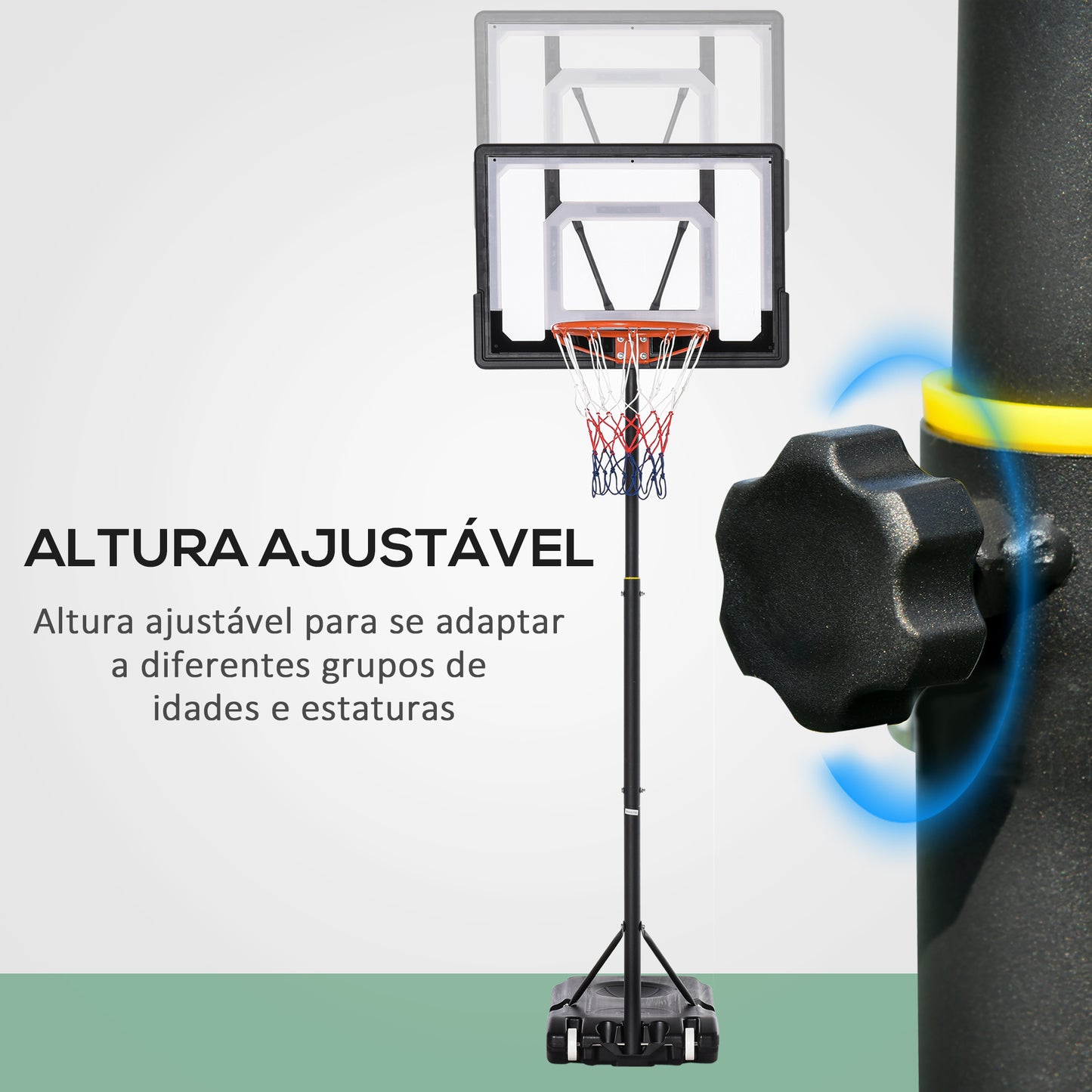 Tabela de Basquetebol para Exterior com Altura Ajustável 206-260 cm Cesta de Basquetebol com Rodas e Base Recarregável para Adolescentes e Adultos Preto