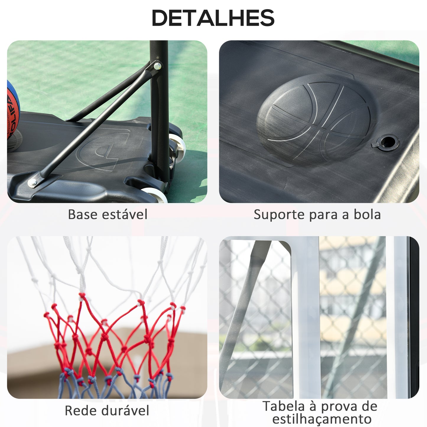 Tabela de Basquetebol para Exterior com Altura Ajustável 206-260 cm Cesta de Basquetebol com Rodas e Base Recarregável para Adolescentes e Adultos Preto