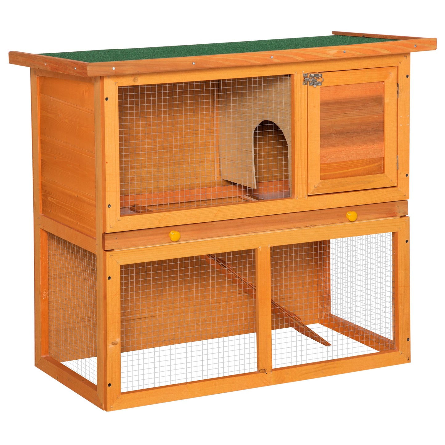 PawHut Coelheira de Exterior de Madeira para Animais Pequenos 2 Níveis com Rampa Teto Asfáltico e Porta com Trava 90x45x80 cm Madeira e Verde