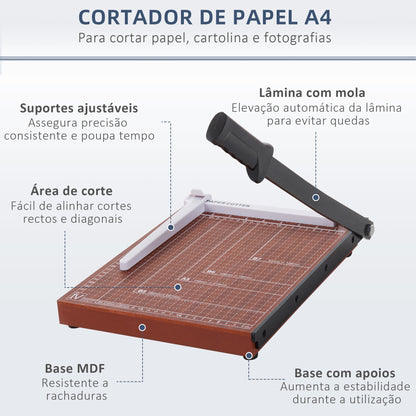 HOMCOM Cortador de Papel A4 Cortador Profissional para Papelaria Fotografia Escritório Estúdio Capacidade 12 Folhas com Regla 48x26,5x5cm Marrom