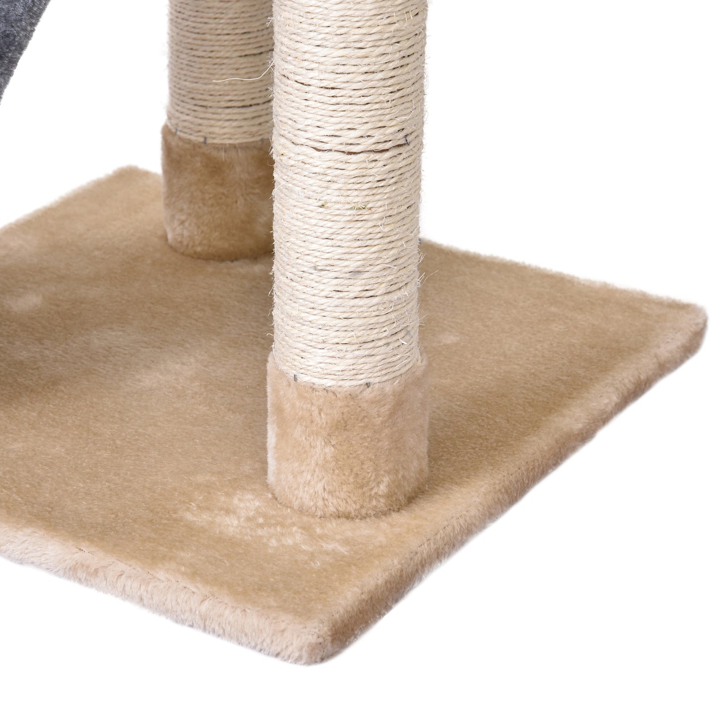 PawHut Árvore para gatos com caverna Brinquedo de suspensão Rampa de arranhões e pôsteres Raspadores Corda de sisal 40x40x98 cm Cinza e bege