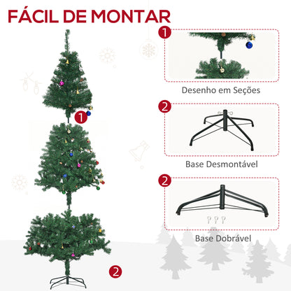 HOMCOM Árvore de Natal Artificial 210cm Ignífugo com 1036 Ramos 53 Decorações Folhas de PVC e Suporte Metálico Decoração de Natal para Interior Verde