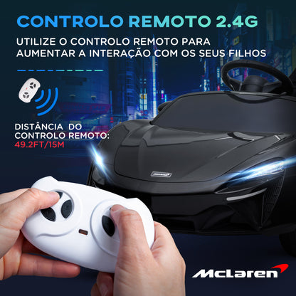 HOMCOM Carro Elétrico 12V para Crianças Carro Mclaren com Controlo Remoto Música Buzina Faróis Entrada para MP3 USB e Velocidade 2-5 km/h Carro a Bateria para 3-6 Anos 126x65x52 cm Preto