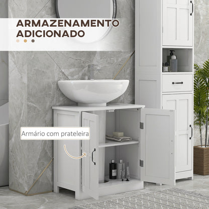 kleankin Móvel para Lavatório Pousar Armário para Casa de Banho com 2 Portas e Prateleira Interior Ajustável Capacidade 20 kg 60x30x60 cm Branco