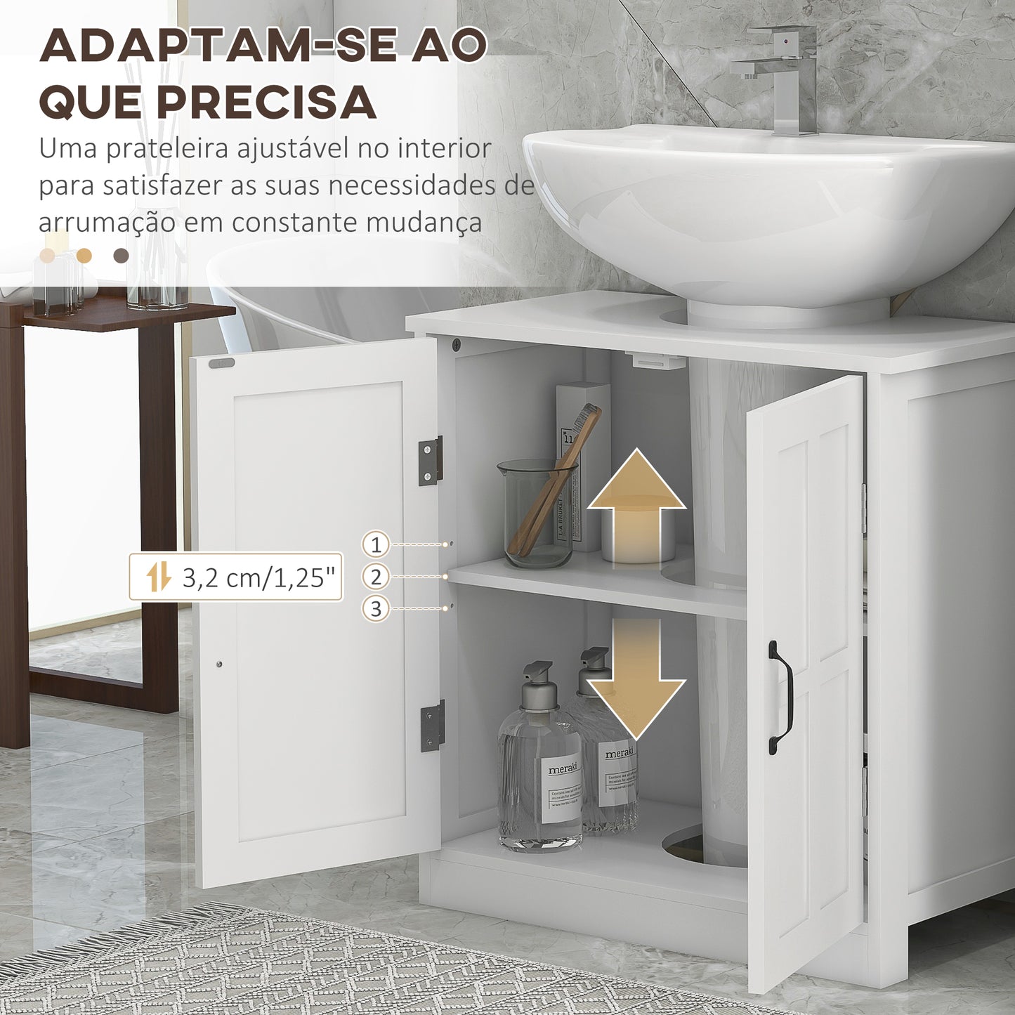 kleankin Móvel para Lavatório Pousar Armário para Casa de Banho com 2 Portas e Prateleira Interior Ajustável Capacidade 20 kg 60x30x60 cm Branco