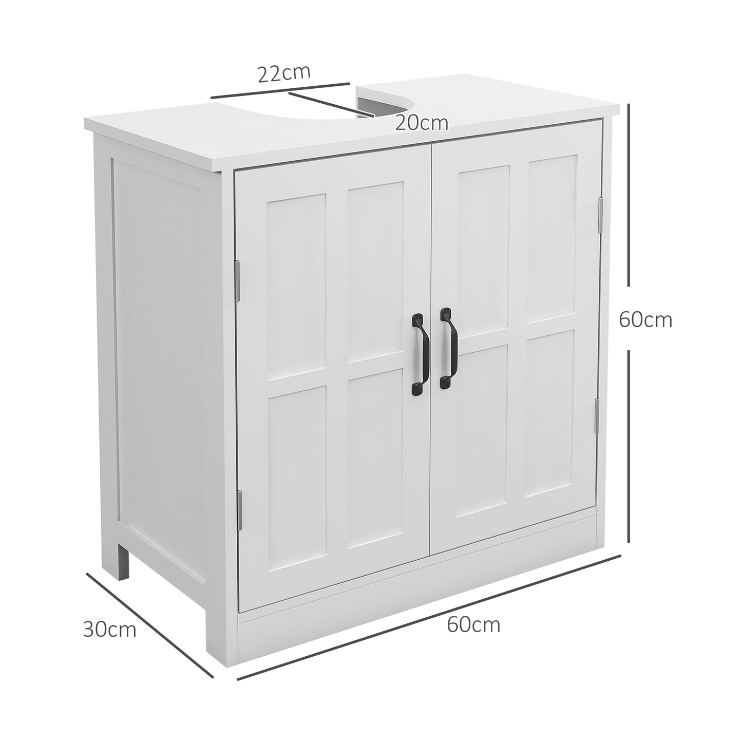 kleankin Móvel para Lavatório Pousar Armário para Casa de Banho com 2 Portas e Prateleira Interior Ajustável Capacidade 20 kg 60x30x60 cm Branco