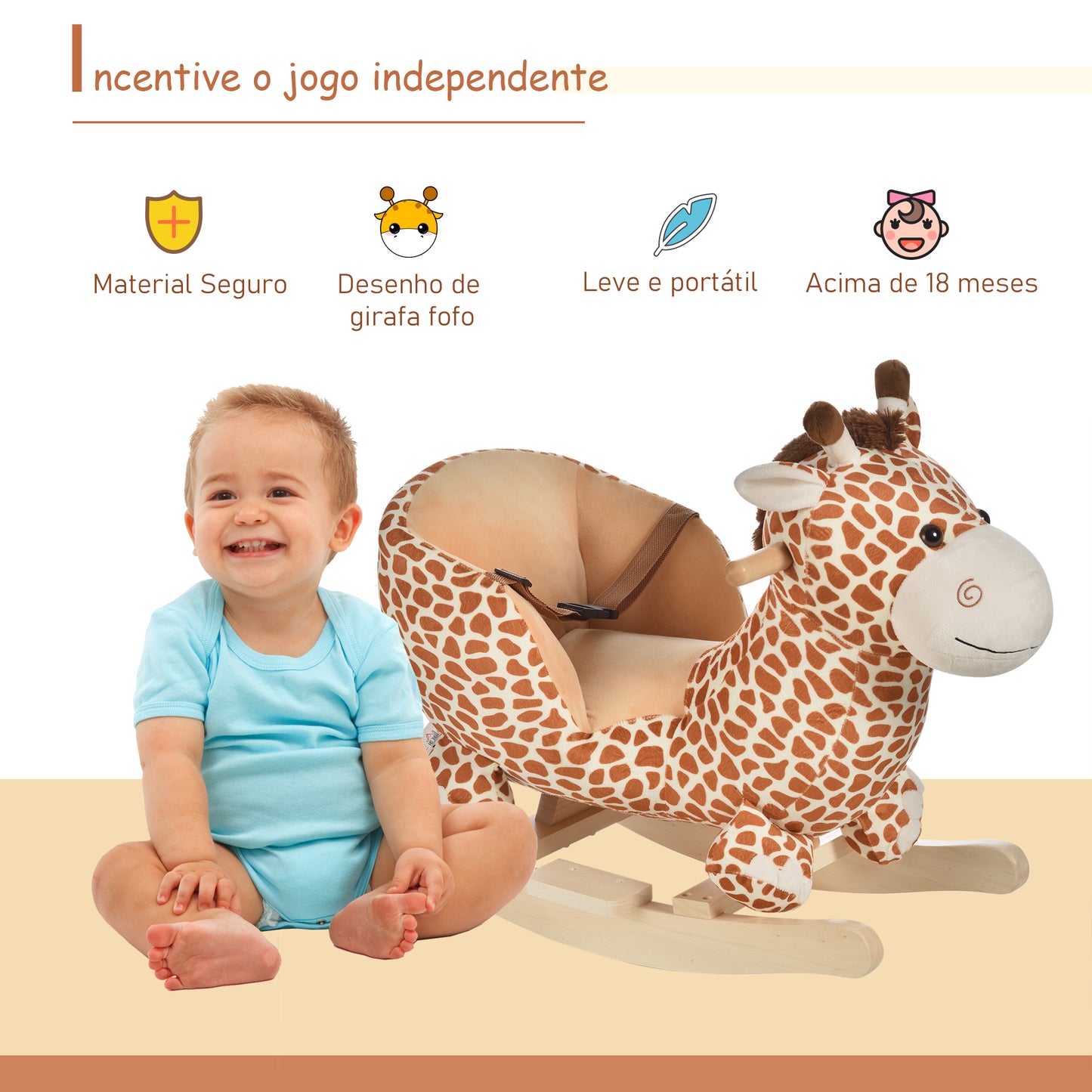 HomCom® Cavalito de Baloiço bebé +18 meses Cadeira de Baloiço de Girafa 60x33x45cm