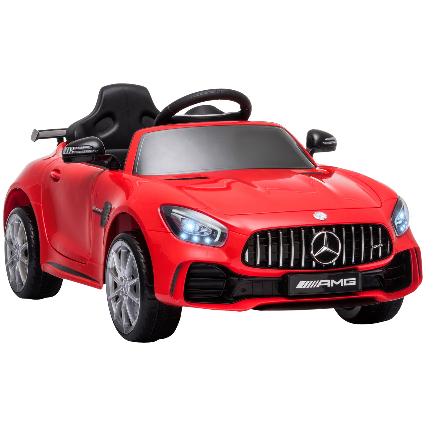 HOMCOM Carro elétrico para crianças acima de 3 anos licenciado Mercedes GTR bateria de 12V com controle remoto Faróis musica portas de abertura dupla Carga de 25kg 105x58x45 cm Vermelho