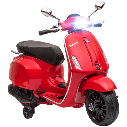 AIYAPLAY Moto Elétrica para Crianças de 3-6 Anos com Licença Vespa Motocicleta de Bateria 6V com USB MP3 Luz LED Rádio FM Moto para Crianças com Velocidade 3 km/h Carga 35 kg Vermelho