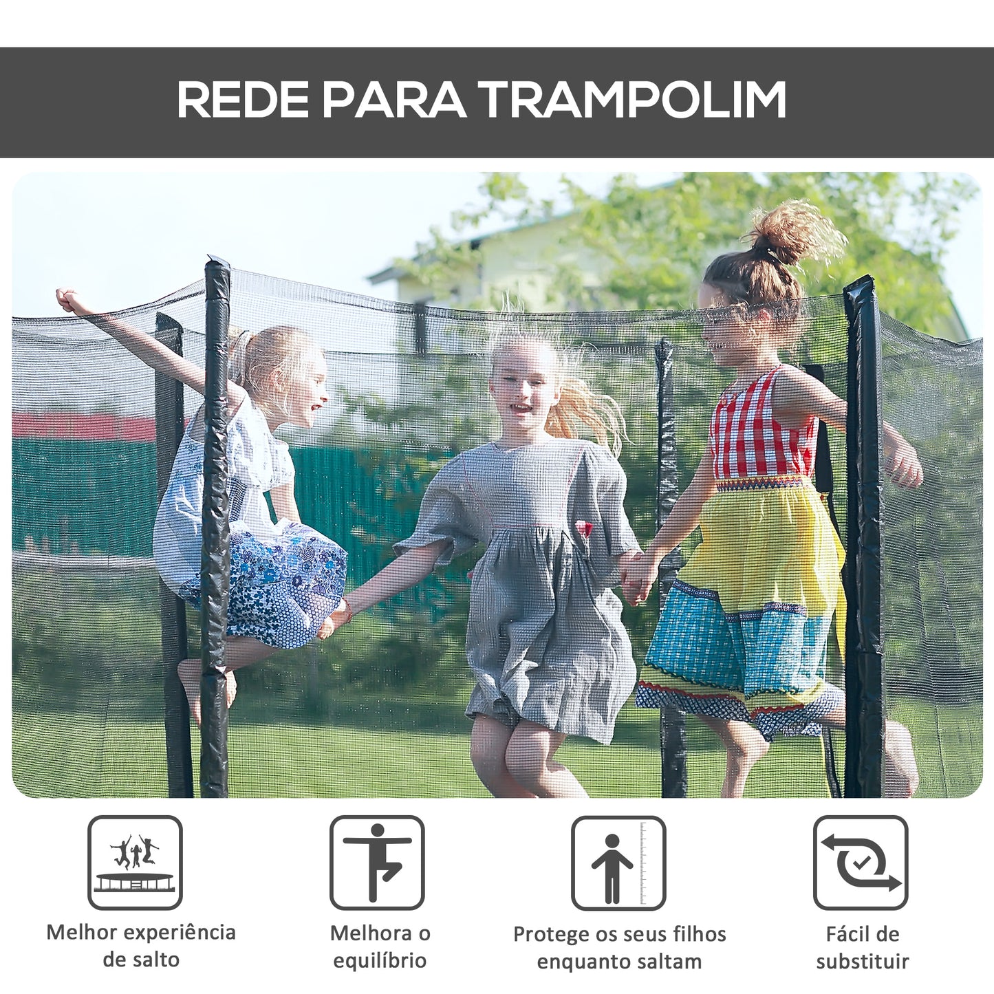 HOMCOM Rede de Segurança para Trampolim Rede de Substituição para Trampolins Ø244x180 cm Preto