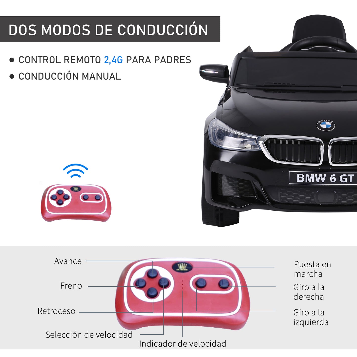 HOMCOM Carro elétrico para criança BWM 6GT a partir de 3 anos de idade com controle remoto Carga 30 kg 106x64x51cm