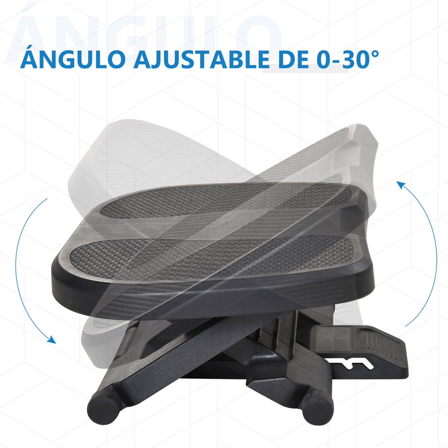 Apoio para os pés multifuncional com plataforma de superfície antiderrapante Inclinação 0-30 ° Massagem 3 níveis de altura ajustável Adequado para escritório em casa Preto 45x34x (10-16,5) cm