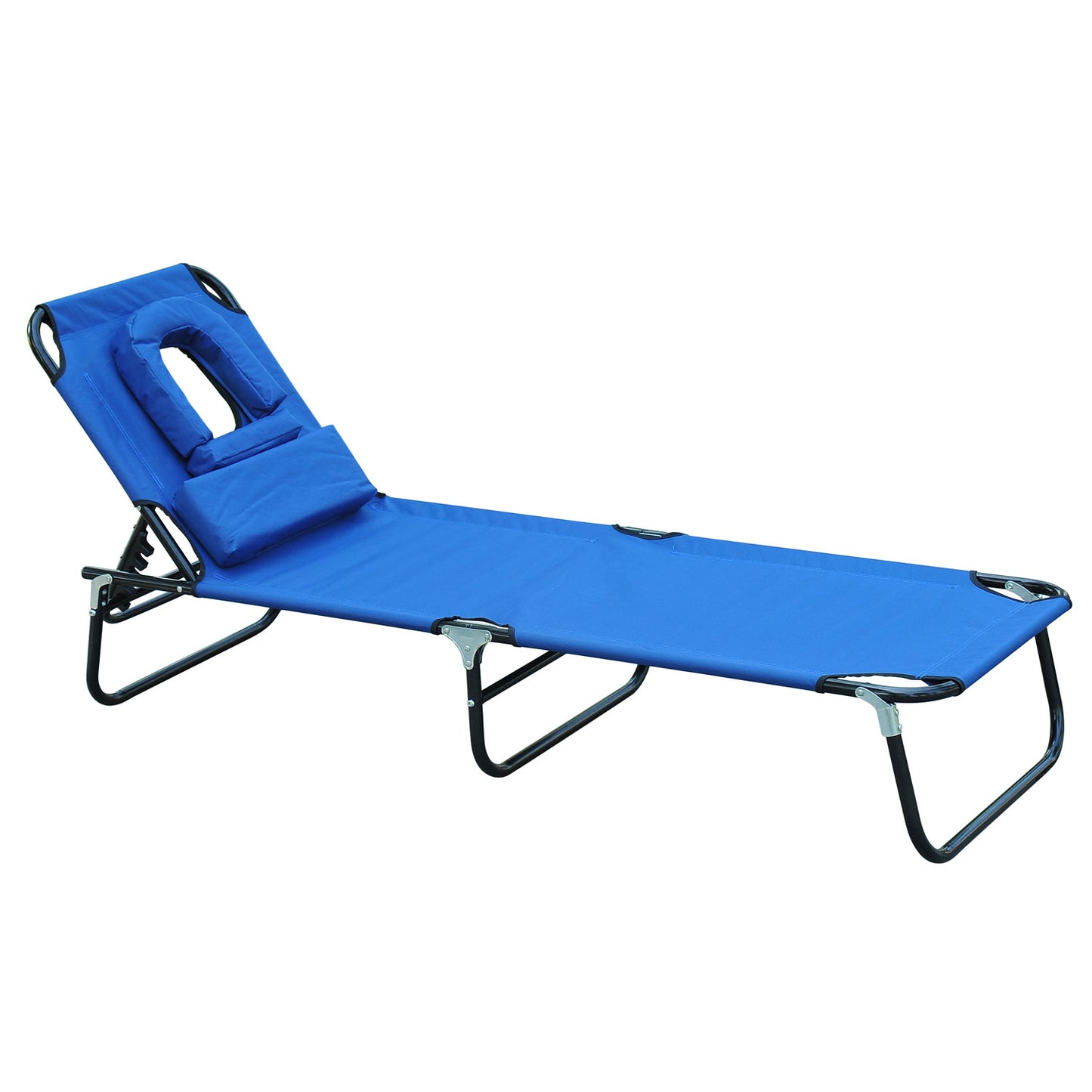 Outsunny Espreguiçadeira Dobrável com Encosto Ajustável em 4 Posições Espreguiçadeira de Jardim com Almofada Estrutura de Aço Tecido Oxford para Acampamento Praia Terraço 190x56x28cm Azul