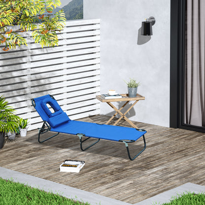 Outsunny Espreguiçadeira Dobrável com Encosto Ajustável em 4 Posições Espreguiçadeira de Jardim com Almofada Estrutura de Aço Tecido Oxford para Acampamento Praia Terraço 190x56x28cm Azul