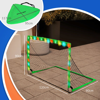 SPORTNOW Conjunto de 2 Balizas de Futebol para Crianças Balizas de Futebol Dobráveis com Luz LED Postes de Fibra de Vidro e Bolsa de Transporte para Jardim Parque 120x90x90 cm Verde