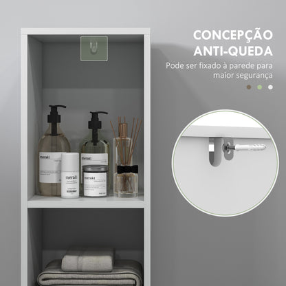 HOMCOM Coluna Casa de Banho Armário Alto Casa de Banho com Porta 2 Prateleiras Abertas Anti-Tombo Estilo Moderno 30x30x160 cm Branco