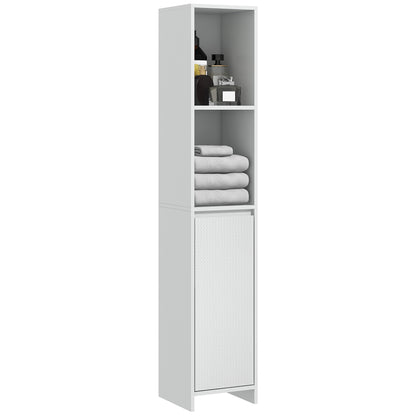 HOMCOM Coluna Casa de Banho Armário Alto Casa de Banho com Porta 2 Prateleiras Abertas Anti-Tombo Estilo Moderno 30x30x160 cm Branco