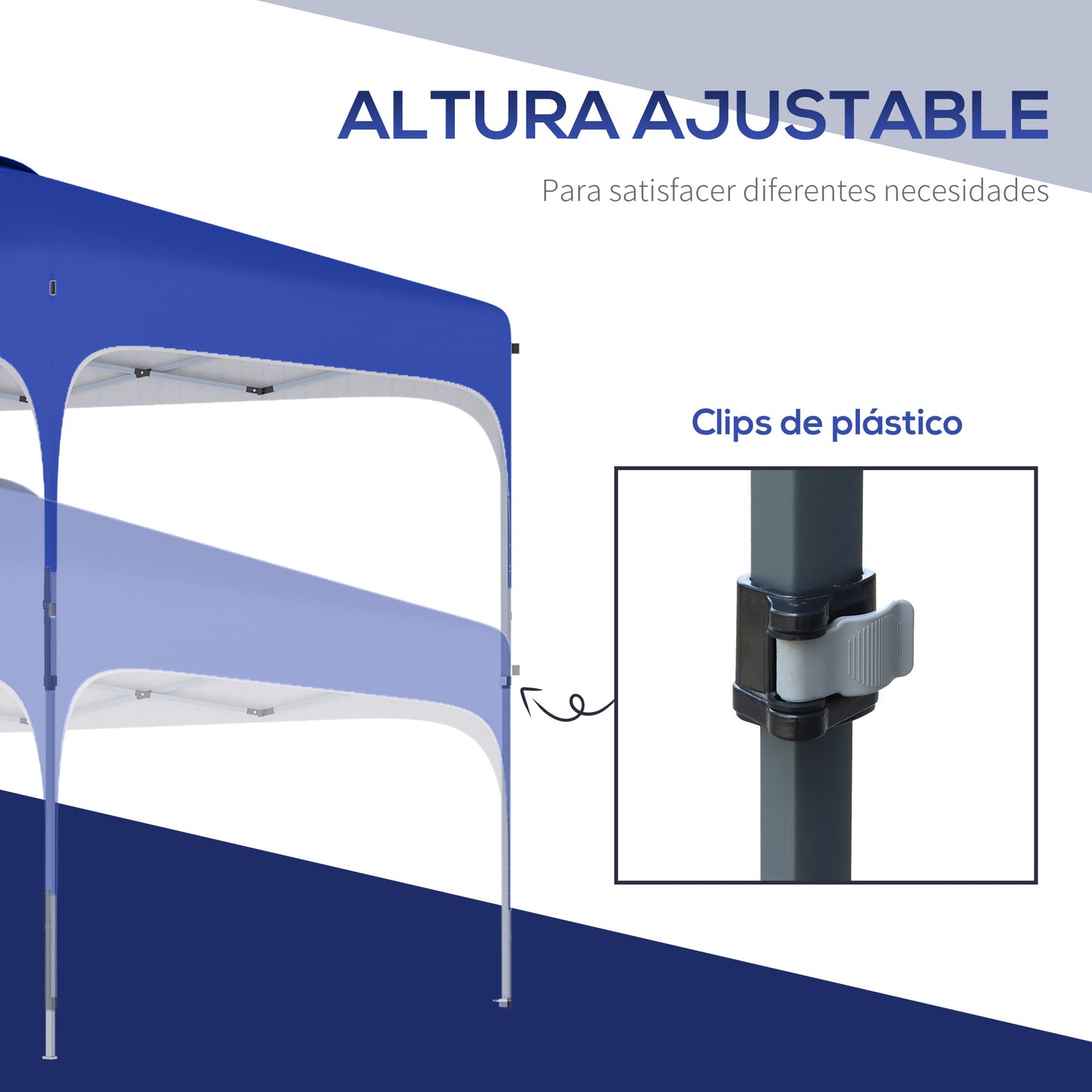 Outsunny Tenda Dobrável 2,5x2,5x2,68cm Tenda de Jardim com Proteção UV 50+ Altura Ajustável com 4 Bolsas de Areia e Bolsa de Transporte para Acampamento Festas Pátio Azul