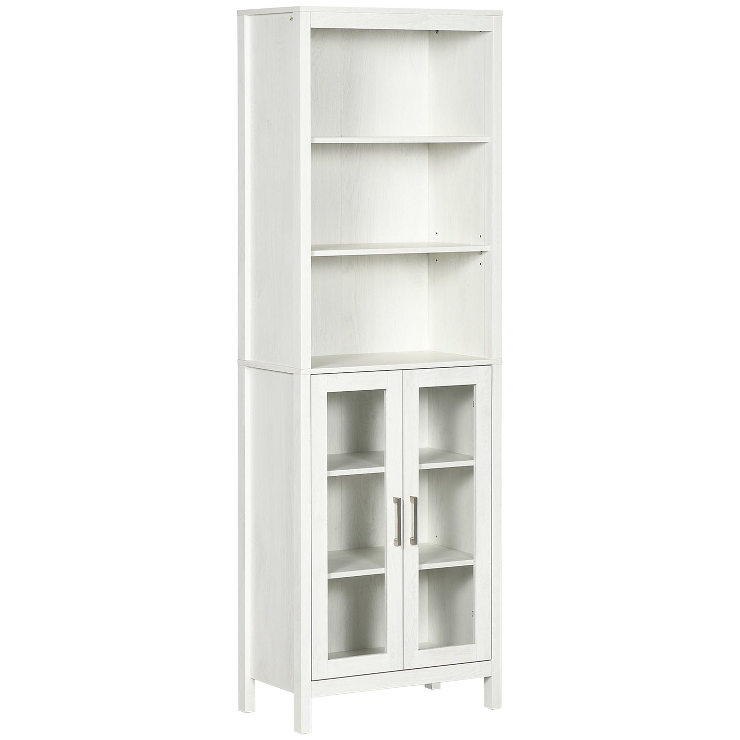 kleankin Armário Alto de Casa de Banho com 2 Portas de Vidro e 3 Prateleiras Abertas Armário Auxiliar Estilo Moderno para Sala de Estar Dormitório 53x30x162cm Branco