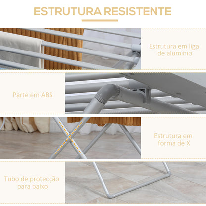 HOMCOM Estendal Elétrico Dobrável 120W Estendal Elétrico de Roupa com Estrutura de Liga de Alumínio 94x50x90cm Prata