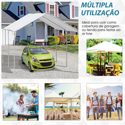 Outsunny Tenda de Garagem 3x6 m Tenda de Garagem para Carros Impermeável com Toldo de Tecido PE e Estrutura de Aço Galvanizado Tenda para Jardim Pátio Branco