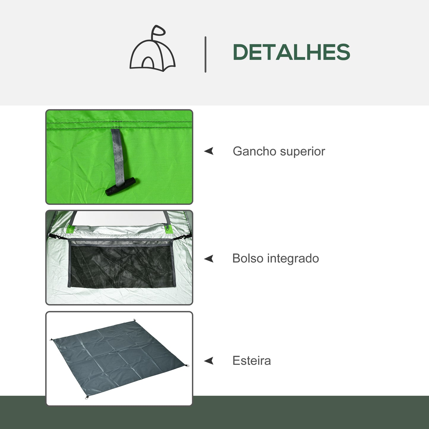 Outsunny Tenda de Duche Tenda de Privacidade Portátil com 1 Gancho Bolso Bolsa de Transporte e UV20+ para Duche Trocador Sanita 126x124x189 cm Verde