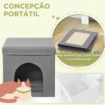 PawHut Casa para Gatos Cama para Gatos Casa para Gatos com Placa de Arranhar e Porta Interior 36,5x36,5x36,5 cm Cinza