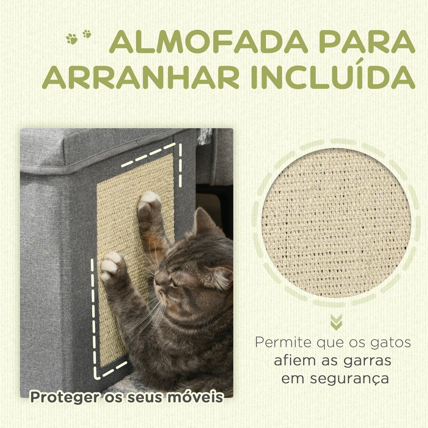 PawHut Casa para Gatos Cama para Gatos Casa para Gatos com Placa de Arranhar e Porta Interior 36,5x36,5x36,5 cm Cinza