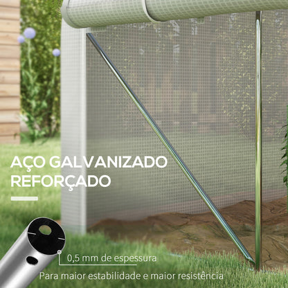 Outsunny Estufa Tipo Túnel 395x300x200 cm com Porta de Malha e 8 Janelas Estufa de Jardim com Porta e Janelas Enroláveis e Cobertura de PE para Cultivos de Plantas Verduras Branco