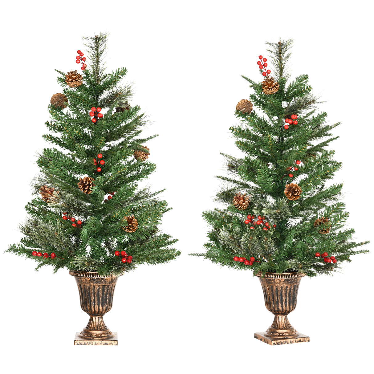 HOMCOM Conjunto de 2 Árvores de Natal Artificial 90cm com Vaso Ignífugo com 110 Ramos 70 Bagas 8 Pinhas e Folhas de PVC Decoração de Natal para Interiores Verde