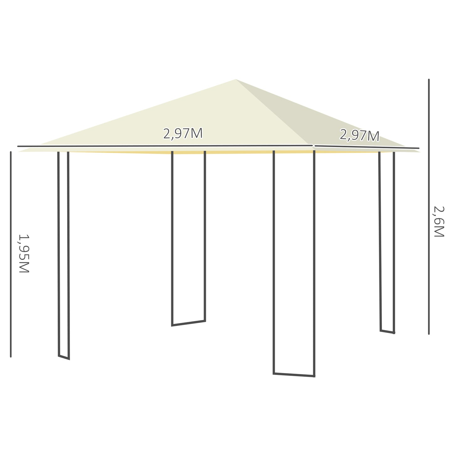 Outsunny Pérgola de Jardim 3x3x2,6m Pérgola de Exterior com Estrutura de Aço e Toldo com Proteção UV 300x300x260 cm Creme