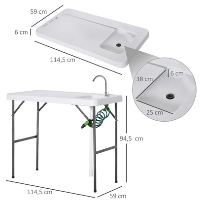 Outsunny Mesa de piquenique dobrável com torneira de pia e pistola de irrigação extensível 114,5x59x94,5 cm Branco