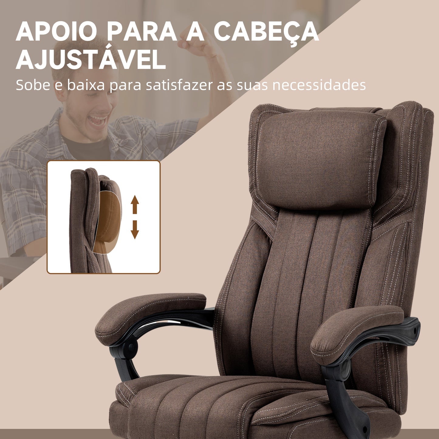 Vinsetto Cadeira de Escritório com 6 Pontos de Massagem por Vibração Cadeira de Escritório Reclinável com Altura Ajustável Controlo Remoto Encosto Alto e Apoio para a Cabeça 65x61x101-113 cm Marrom