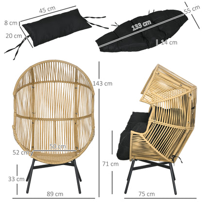 Poltrona de Vime Sintético "Freya" - Jardim em Forma de Ovo com Apoio de Cabeça, Almofada e Estrutura de Aço - 89x75x143 cm - Areia e Preto