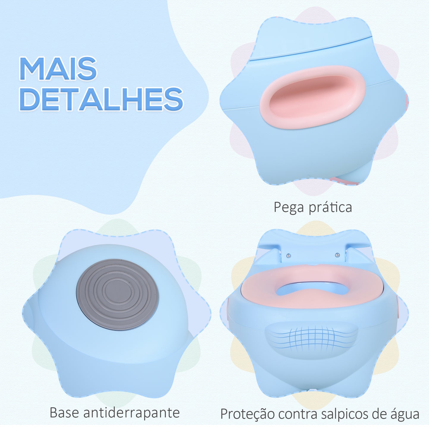 HOMCOM Bacio para Bebé em Forma de Hipopótamo 2 em 1 com Cubo Amovível e Escova de Limpeza Bacio de Aprendizagem Treinamento Portátil Carga 25 kg 40x30x23 cm Azul