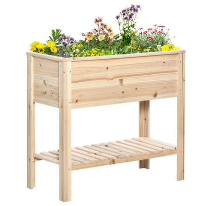 Outsunny Horta Vertical Elevada com Prateleira 90x40x81cm Mesa de Cultivo de Madeira com Tecido não Tecido para Cultivos de Plantas Flores Madeira