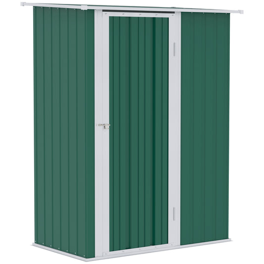 Outsunny Abrigo de Jardim 142x84x189cm Abrigo de Jardim de Aço Galvanizado com Porta Fechadura e Orifícios de Drenagem para Armazenamento de Ferramentas Verde