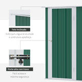 Outsunny Abrigo de Jardim 142x84x189cm Abrigo de Jardim de Aço Galvanizado com Porta Fechadura e Orifícios de Drenagem para Armazenamento de Ferramentas Verde