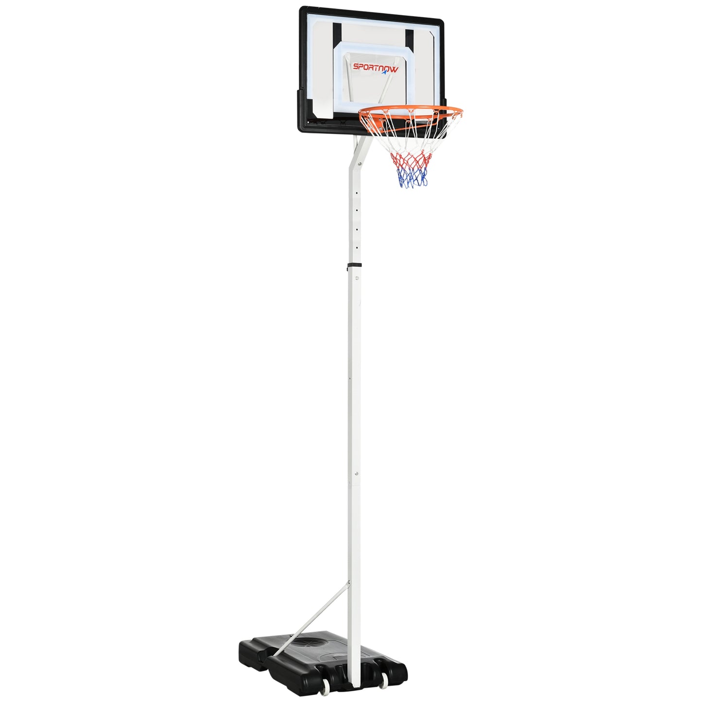 SPORTNOW Tabela de Basquetebol com Rodas Altura Ajustável 260-305cm Cesta de Basquetebol Portátil com Tabela de PVC e Base para Exteriores 90x83x310-360cm Branco