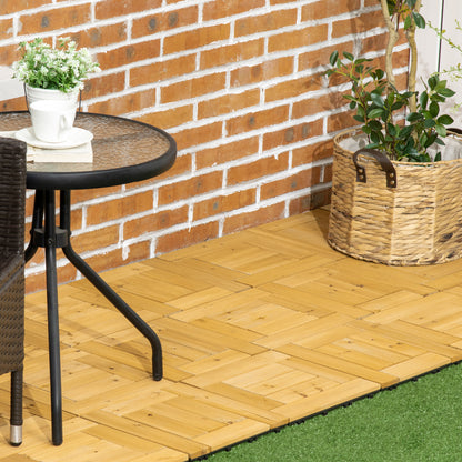 Outsunny Conjunto de 27 Peças de Deck de Madeira para Exterior 30x30cm Área de 2,43 m² Ladrilhos para Exterior com Sistema Clic para Balcão Terraço Jardim Madeira