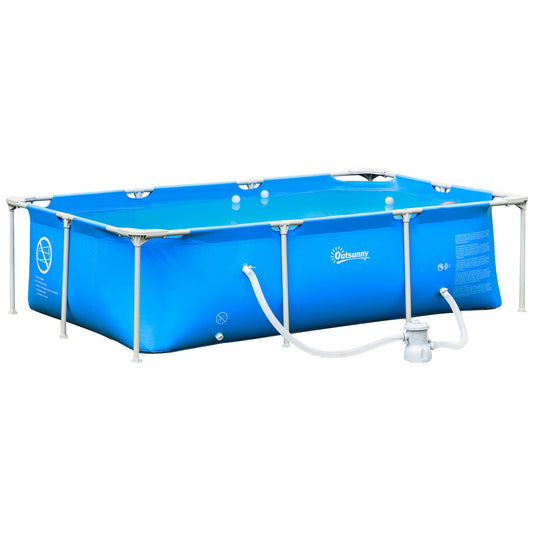 Outsunny Piscina Desmontável Tubular 252x152x65cm com Depuradora de Cartucho Piscina Retangular de Exterior para Adultos e Crianças 2.163L Azul